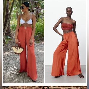 ZARA Flowy Wide Leg Pants Copper size xs